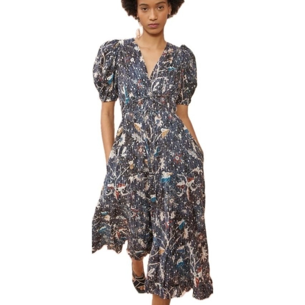 NEW Ulla Johnson Thelma Midi Dress Puff Sleeve Cotton Blend Size 10